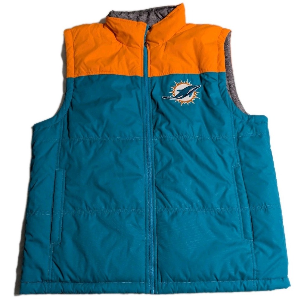 Miami Dolphins Reversible Puffer Vest‎ Mens XL Aqua Orange Gray NFL